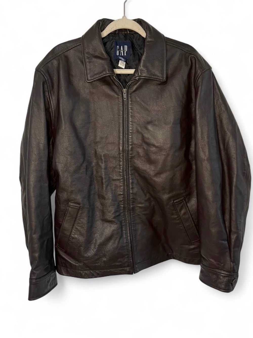 Vintage GAP Brown Leather Jacket Mens M Heavyweight Y2K Genuine Leather
